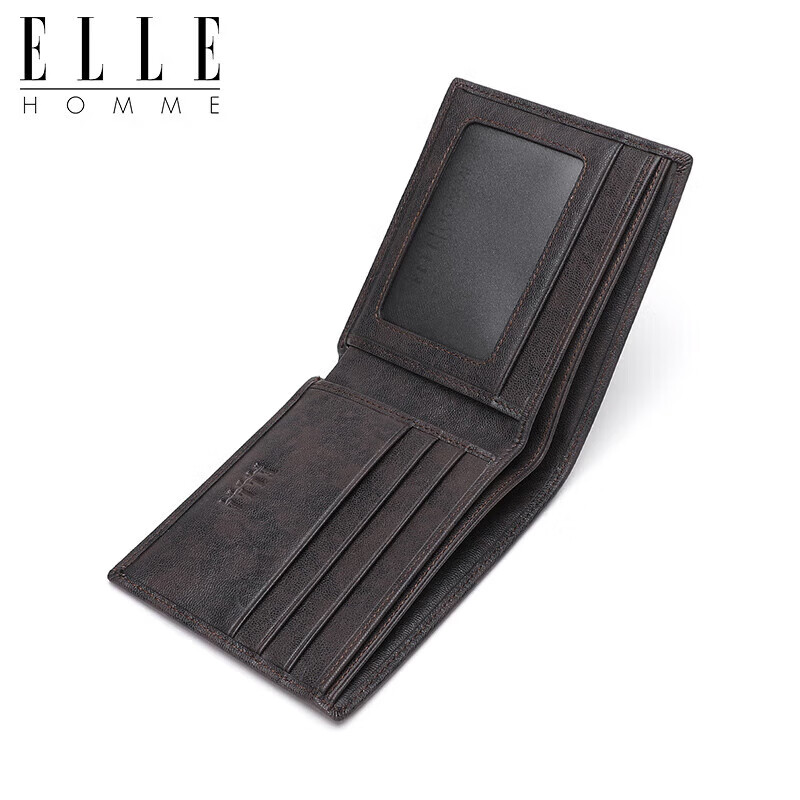 ELLE HOMME Men's Short Wallet, Top-Grain Leather Multifunctional Billfold, Horiz...