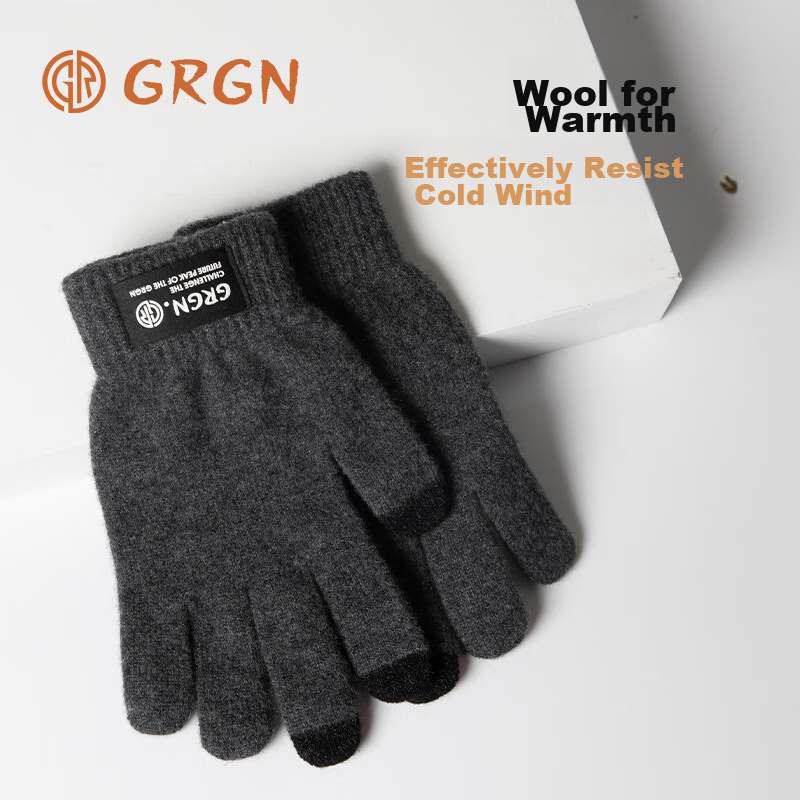 GRGN Pure Wool Gloves for Men, Winter Thickened Warm Touchscreen Cycling Driving...