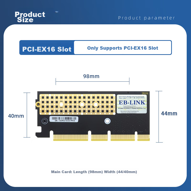 EB-LINK PCIe 4.0 X16 to M2 Expansion Card, Full Speed 64Gbps, Single M.2 Interfa...