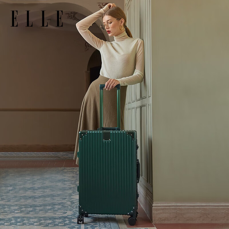 ELLE French 20-Inch Dark Green Suitcase, Women's Fashionable Trolley Case, 360-D...
