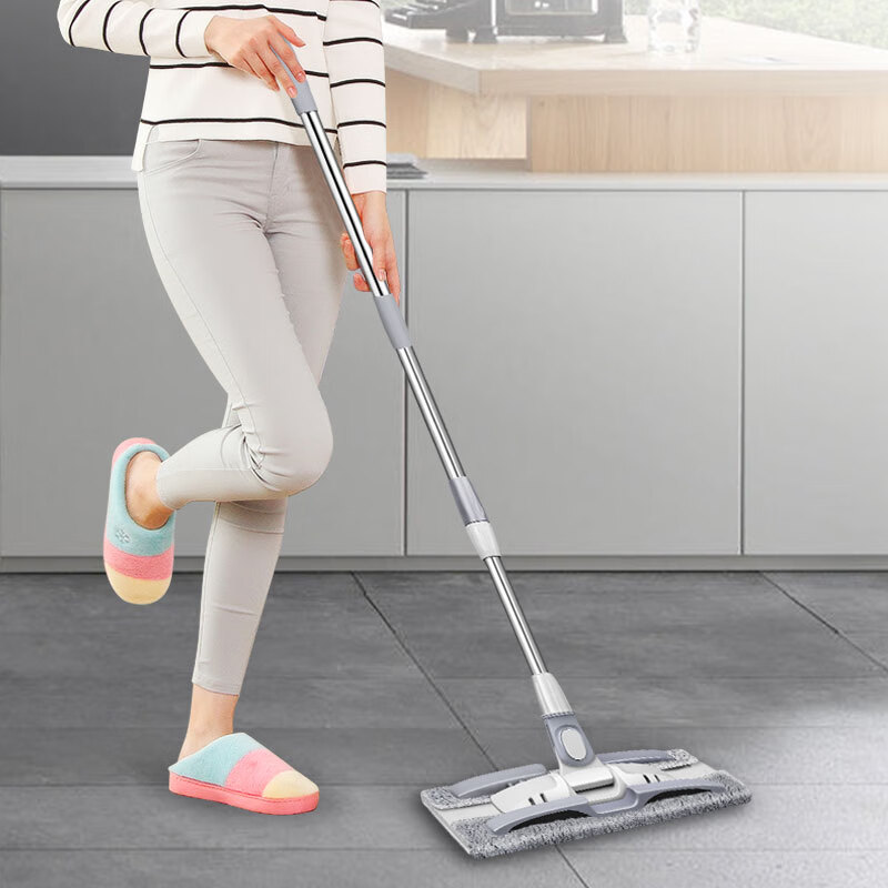 Baishiyoupin Cloth Flat Mop, 38cm, 4 Mop Pads, Household All-In Lazy Mop, Thicke...