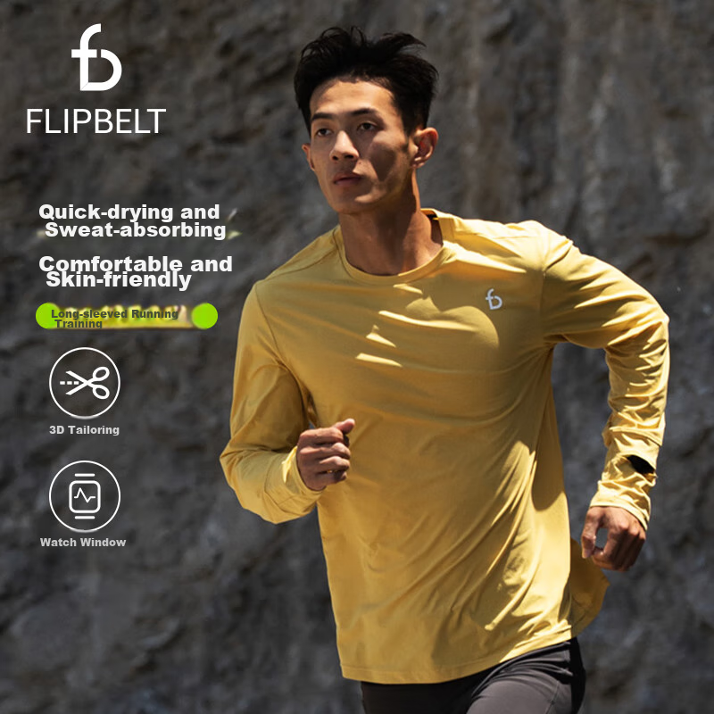 Flipbelt Men's Long-Sleeve Shirt, Breathable for Autumn And Winter, Fitness Runn...