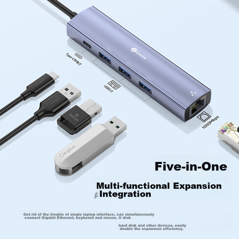 Biaze USB3.0 to Gigabit Ethernet Expansion Dock Splitter, Laptop Network Cable A...