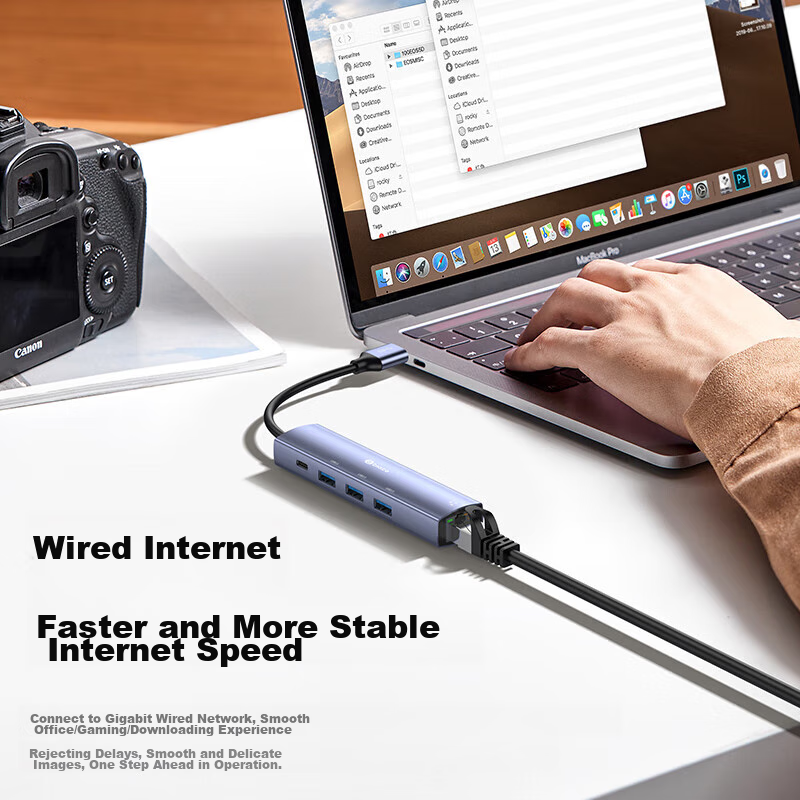 Biaze USB3.0 to Gigabit Ethernet Expansion Dock Splitter, Laptop Network Cable A...