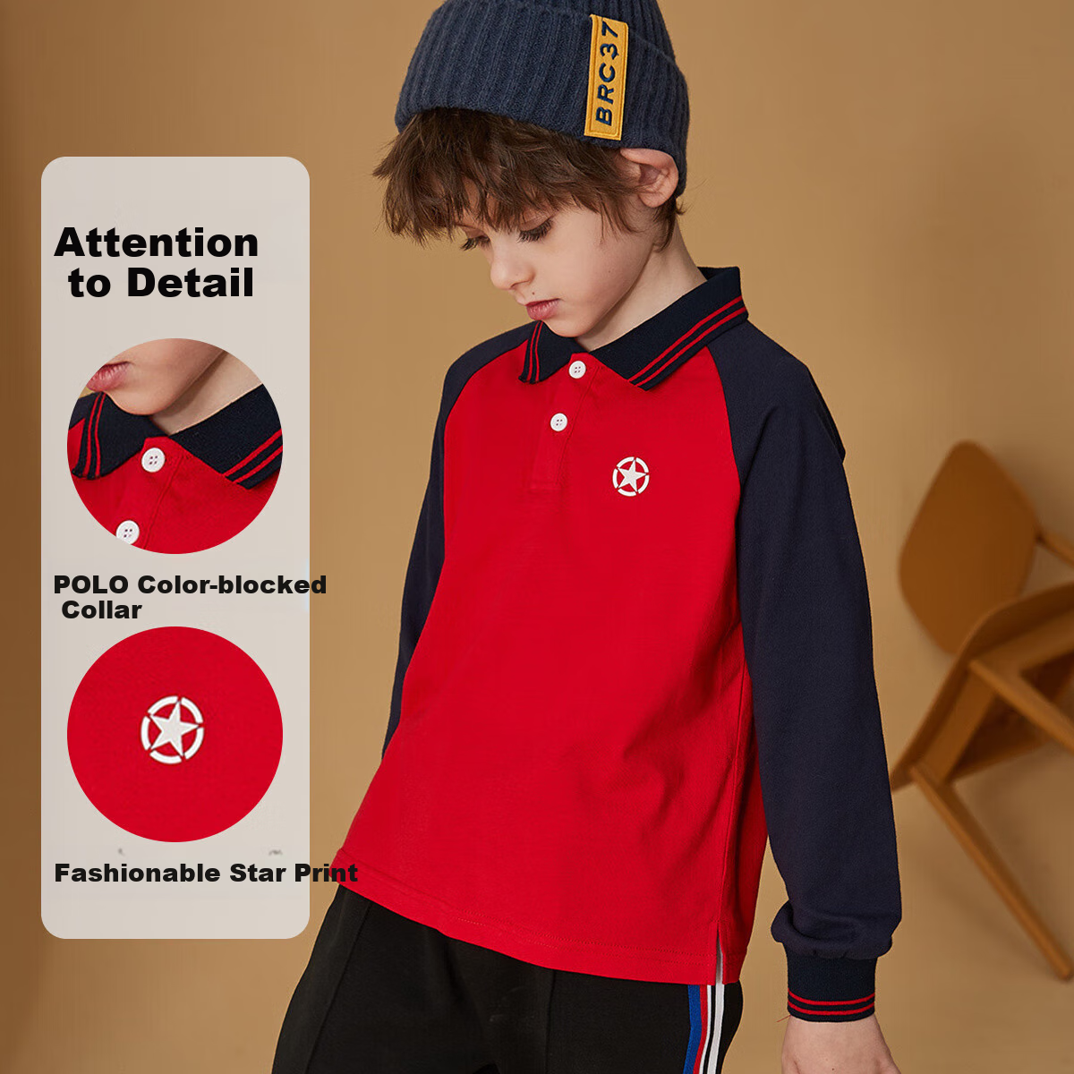 ASK JUNIOR Boys' Long Sleeve T-shirt 2025 Spring Children's Casual POLO Shirt Ba...