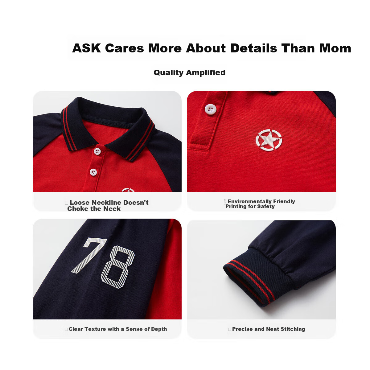 ASK JUNIOR Boys' Long Sleeve T-shirt 2025 Spring Children's Casual POLO Shirt Ba...