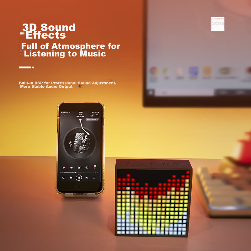 Divoom Dot EVO Bluetooth Speaker, Mini Wireless Portable, Pixel Lyrics Alarm Clo...