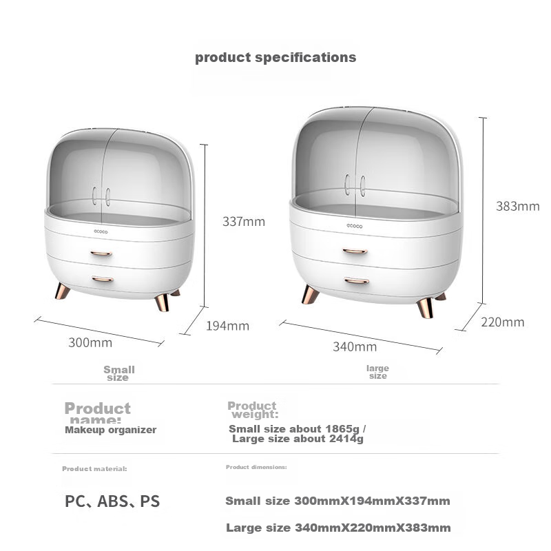 Ecoco Cosmetic Storage Box, Makeup Organizer, Desktop Vanity, Skincare Container...