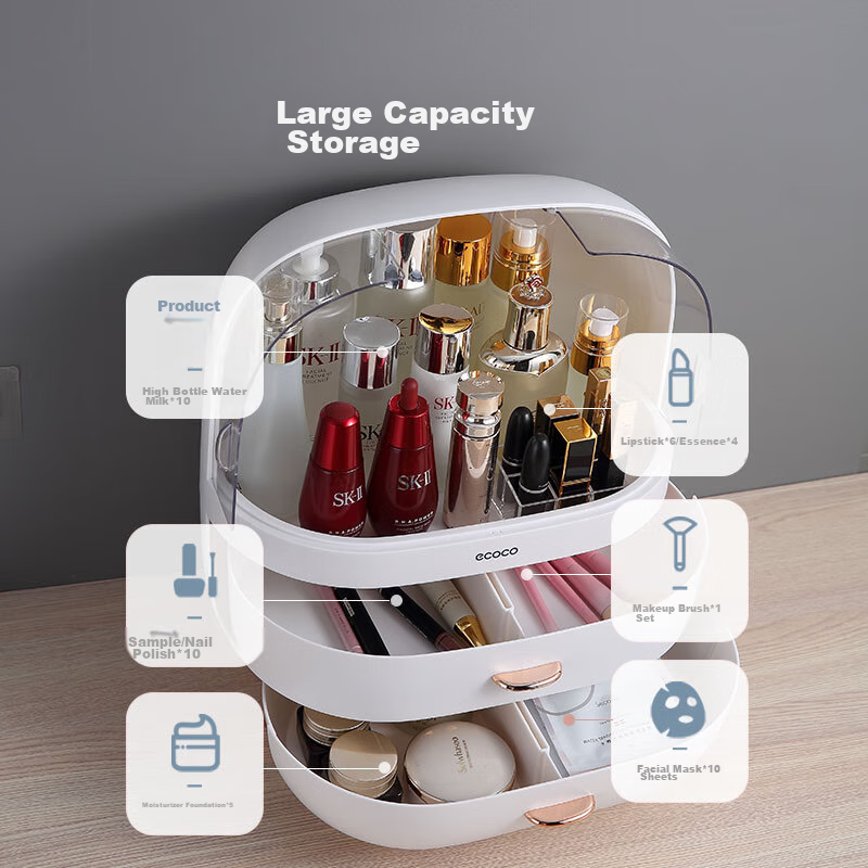 Ecoco Cosmetic Storage Box, Makeup Organizer, Desktop Vanity, Skincare Container...