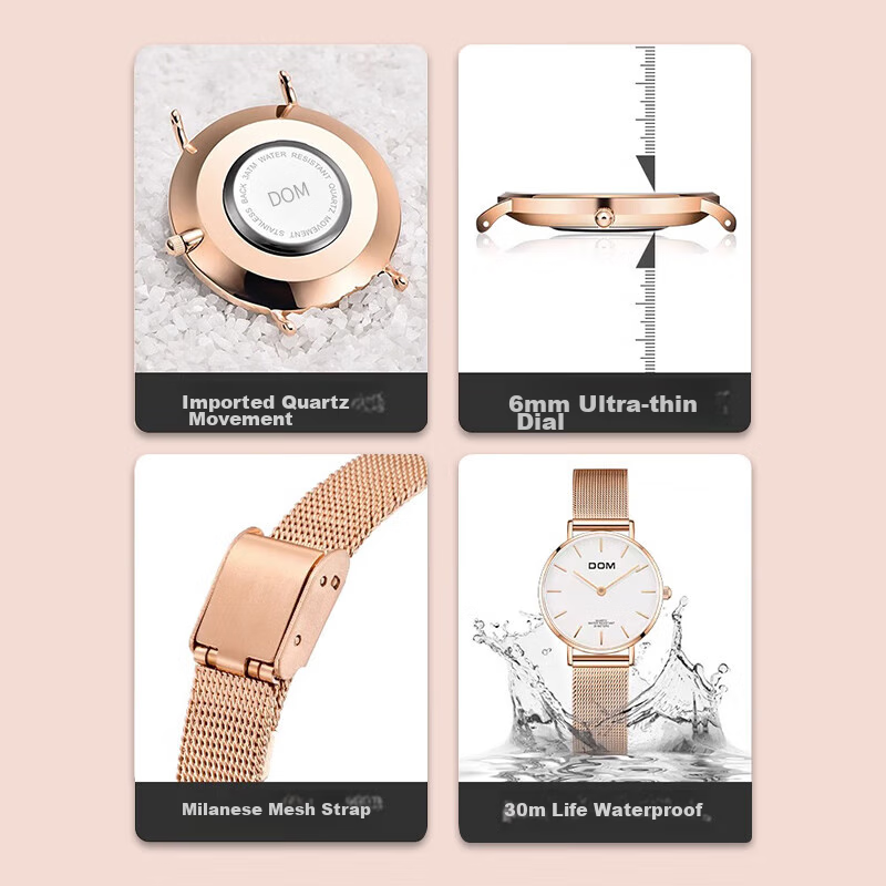 DOM New Ultra-Thin Watch for Women, Fashionable Quartz Mechanical Style, Top Ten...