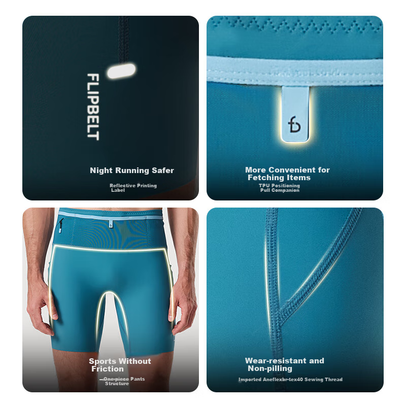 Flipbelt Men's Kangaroo Pants 3.0 Tight Compression Pants Running Breathable Moi...