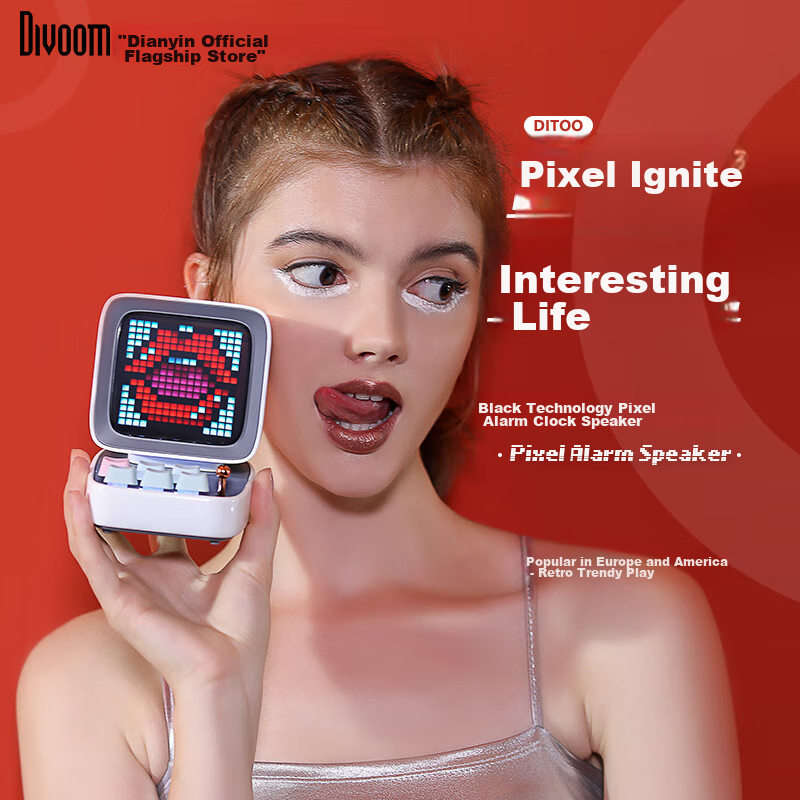 Divoom Pixel Speaker, Retro Wireless Bluetooth Lyric Speaker, Desktop Computer S...