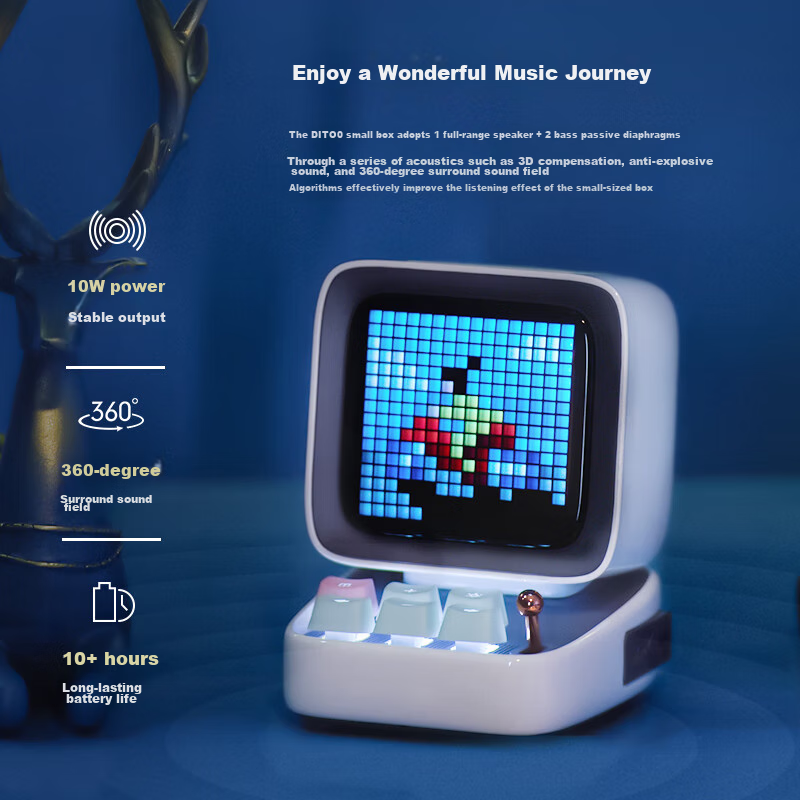 Divoom Pixel Speaker, Retro Wireless Bluetooth Lyric Speaker, Desktop Computer S...