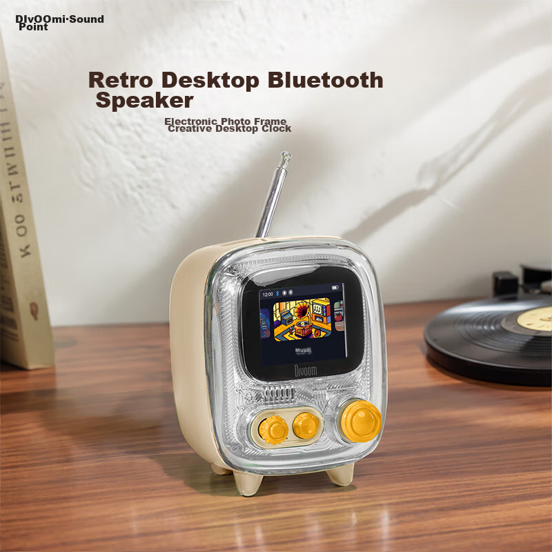 Divoom Bluetooth Speaker with Lyrics Album, Retro Mini TV, Desktop Electronic Ph...