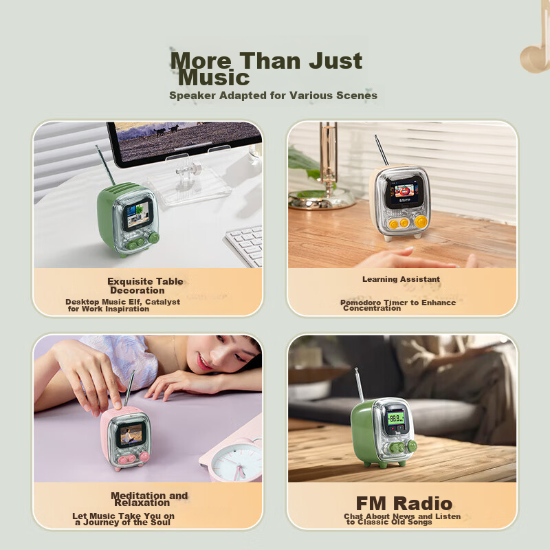 Divoom Bluetooth Speaker with Lyrics Album, Retro Mini TV, Desktop Electronic Ph...