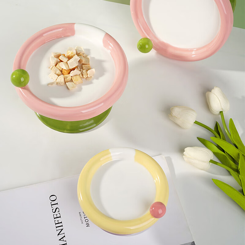 FD.Cattery Cat Bowl Ice Cream Ceramic Cat And Dog Bowl, High-Foot Glazed Easy-To...