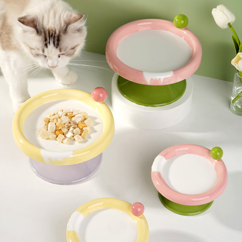 FD.Cattery Cat Bowl Ice Cream Ceramic Cat And Dog Bowl, High-Foot Glazed Easy-To...