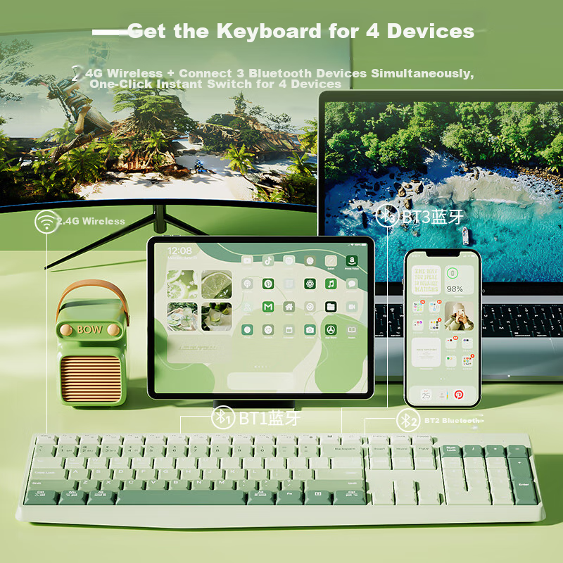 B.O.W Hangshi K161D Wireless Bluetooth Dual-Mode Keyboard, Home Office Tablet Ph...