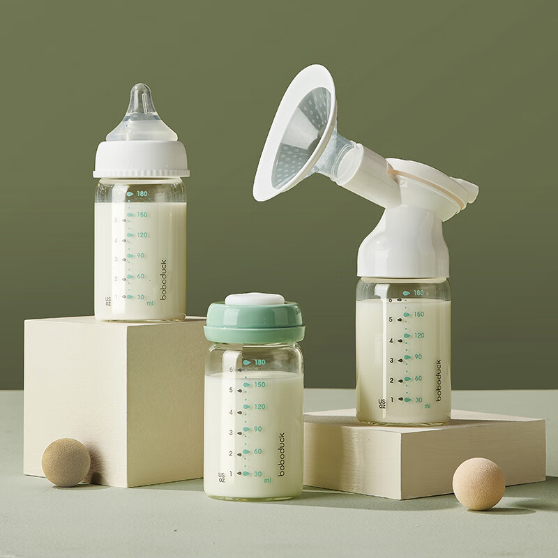 Boboduck Wide-Mouth Glass Breast Milk Storage Bottle for Newborns, 180ml Capacit...