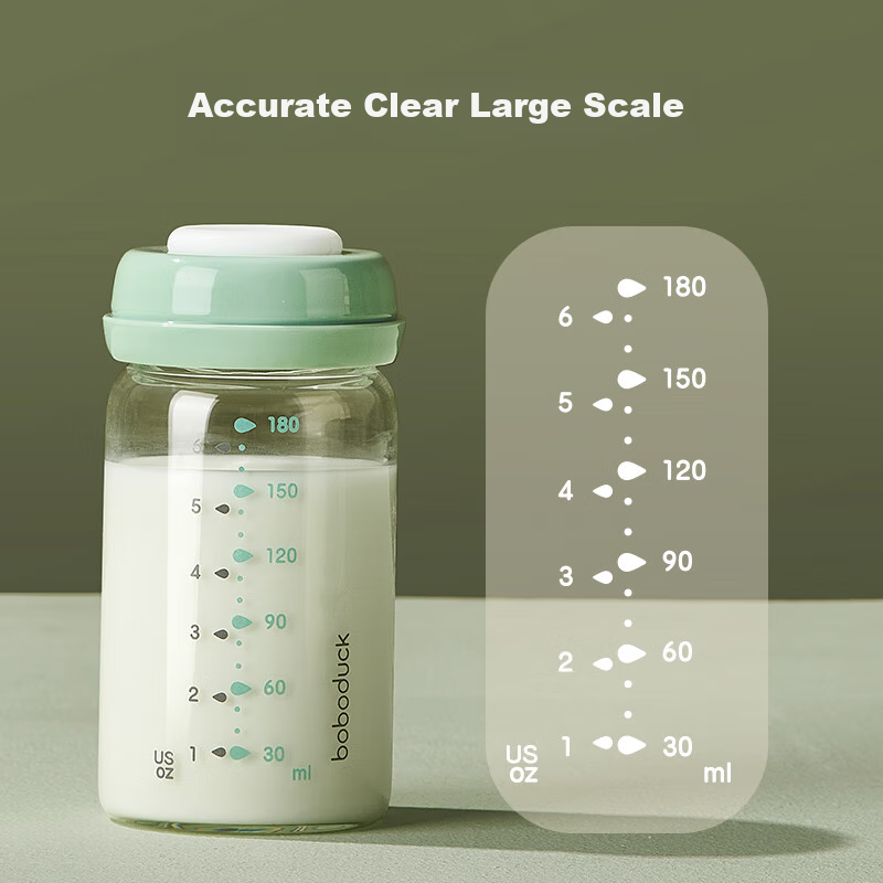 Boboduck Wide-Mouth Glass Breast Milk Storage Bottle for Newborns, 180ml Capacit...