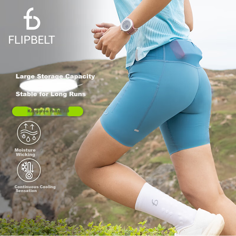 Flipbelt Women's Compression Waist Pack Shorts Kangaroo Pants 3.0 Running Compet...