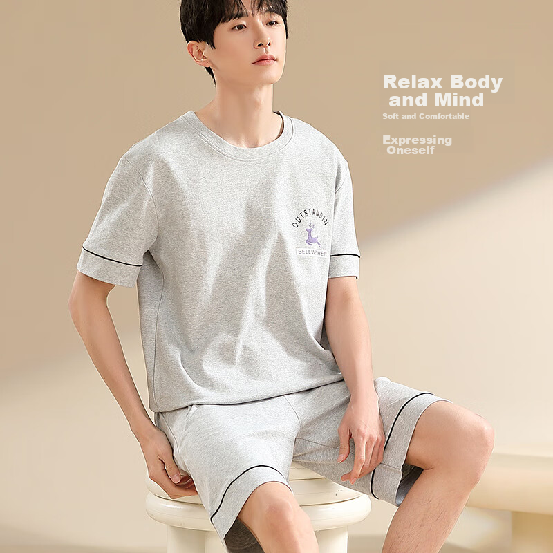 NanJiren Men's Pajamas, Summer Cotton Short-Sleeve Shorts, Wearable Outside, Cas...