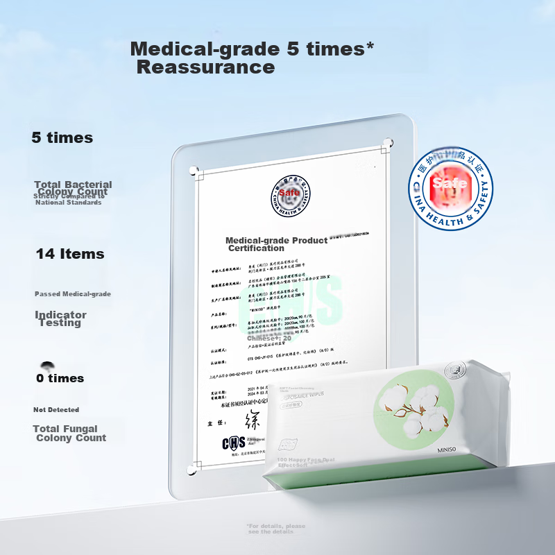 MINISO Facial Cleansing Wipes, Disposable Fiber Soft Tissues, Dual-Use for Dry A...