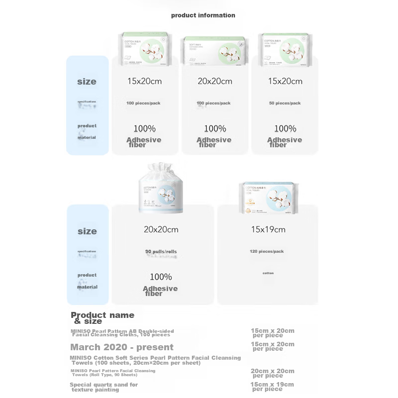 MINISO Facial Cleansing Wipes, Disposable Fiber Soft Tissues, Dual-Use for Dry A...