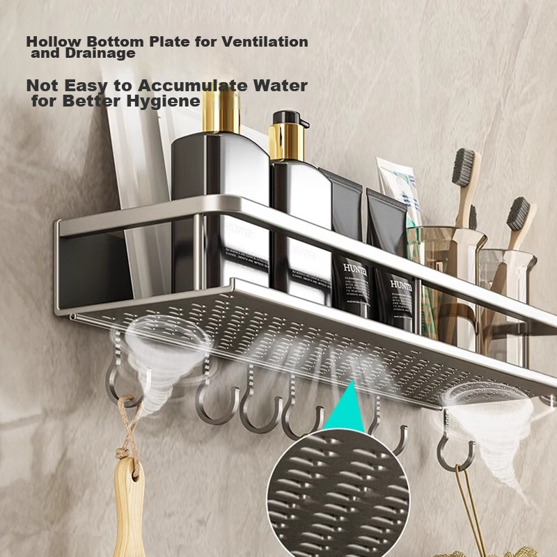 MUYA Gun-Gray Bathroom Storage Rack, Wall-Mounted Washbasin Organizer, No Drilli...