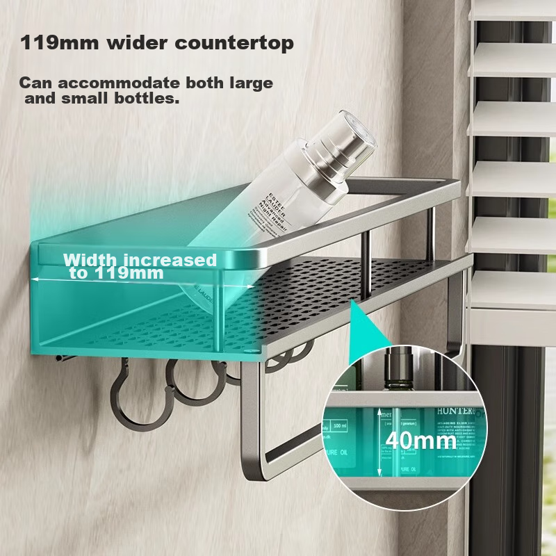 MUYA Gun-Gray Bathroom Storage Rack, Wall-Mounted Washbasin Organizer, No Drilli...