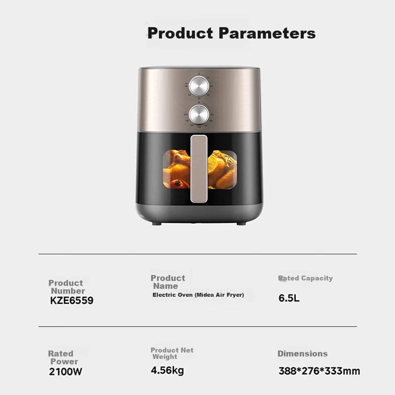 Midea Air Fryer with Visual Electric Oven, 6.5L Large Capacity French Fries Mach...