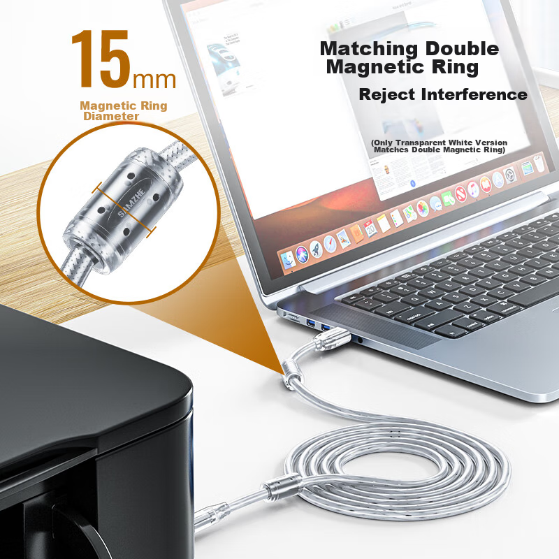 SAMZHE USB Printer Cable, USB 2.0 Square Connector Data Cable, AM/BM, Compatible...