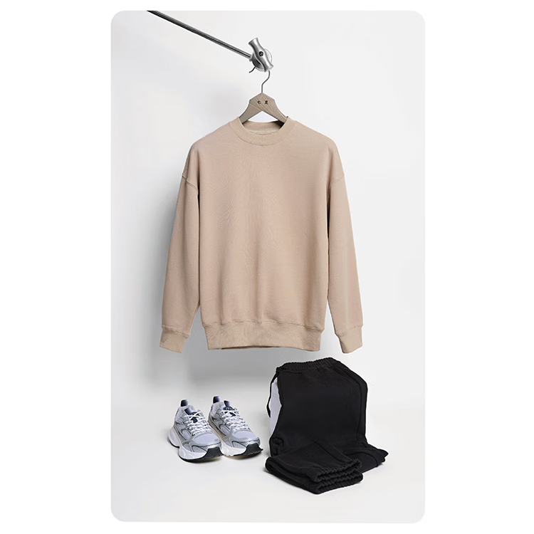 Qijian Couple's Style, Solid Color, Loose Casual, All-Cotton Brushed, Round Neck...