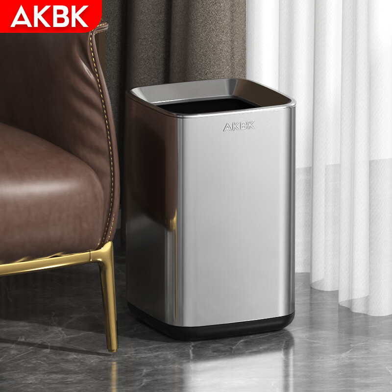 AKBK Stainless Steel Trash Can Household Living Room Kitchen Bathroom Light Luxu...