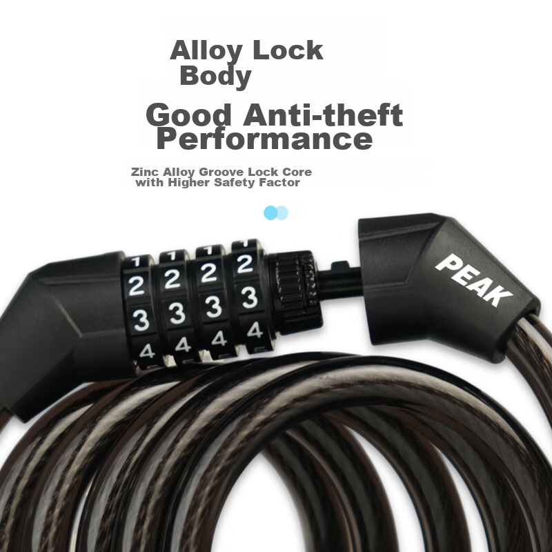 PEAK Bicycle Lock, Combination Lock, Steel Cable, Anti-Theft, for Electric Bikes...
