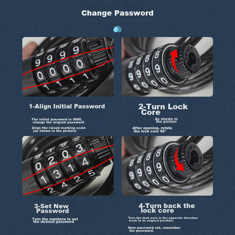 PEAK Bicycle Lock, Combination Lock, Steel Cable, Anti-Theft, for Electric Bikes...