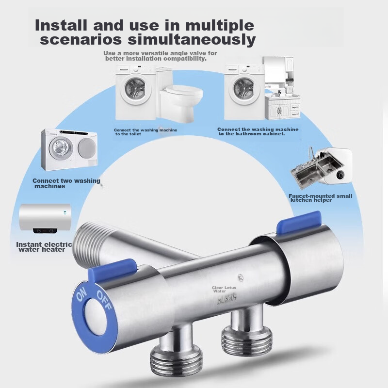 Pupi Dual-Row Washing Machine Faucet, 304 Stainless Steel Angle Valve, One-In Wa...