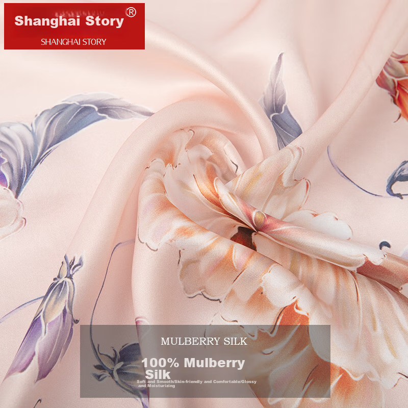 Shanghai Story Pure Silk Scarf, 100% Mulberry Silk Square Scarf, Satin Scarf Gif...