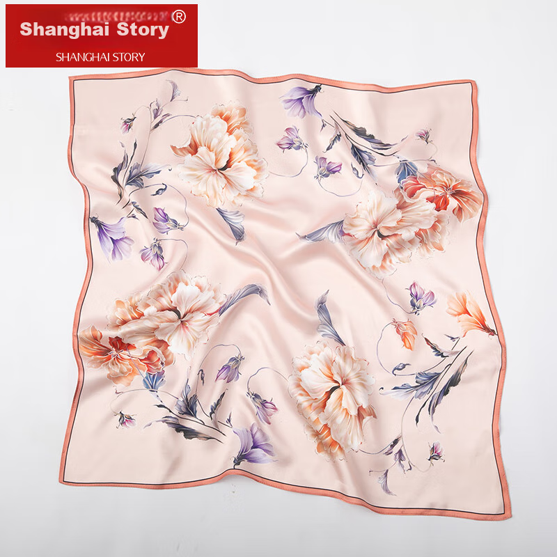 Shanghai Story Pure Silk Scarf, 100% Mulberry Silk Square Scarf, Satin Scarf Gif...
