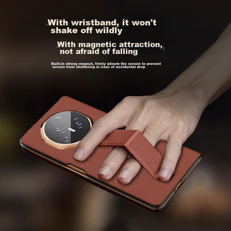 Pipi Jia [Drop-Resistant Wristband Style] Case for Honor Magic V3, Genuine Leath...