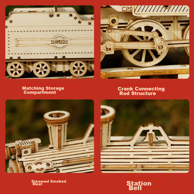 ROKR Luxury Steam Train, DIY Wooden Toy Car Model, Assembly Kit, Graduation And...