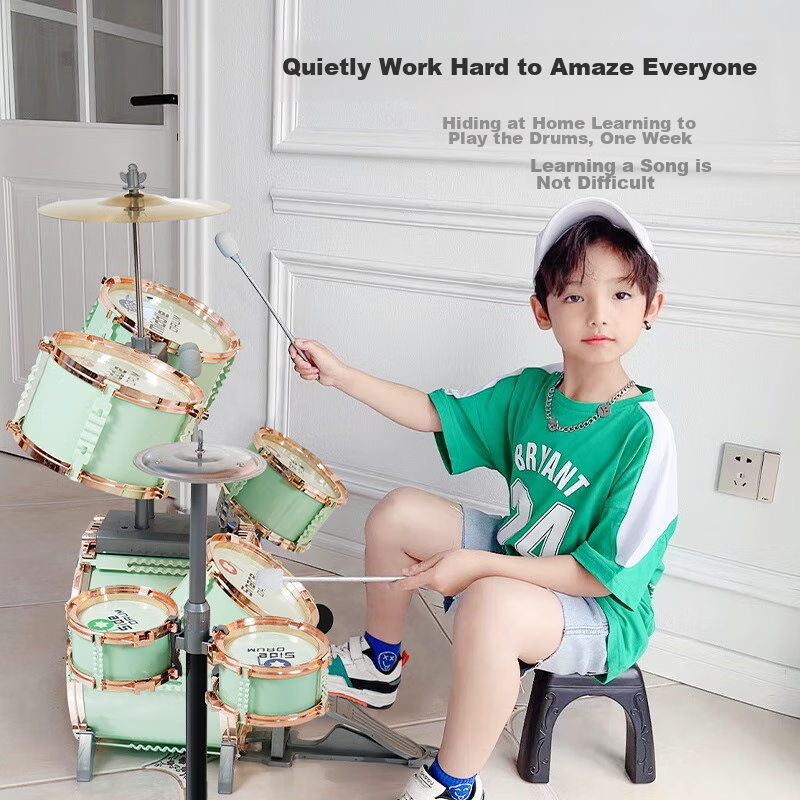 QIAO WA BAO BEI Drum Set, Home Use, for Children Beginners, Practice Instrument,...
