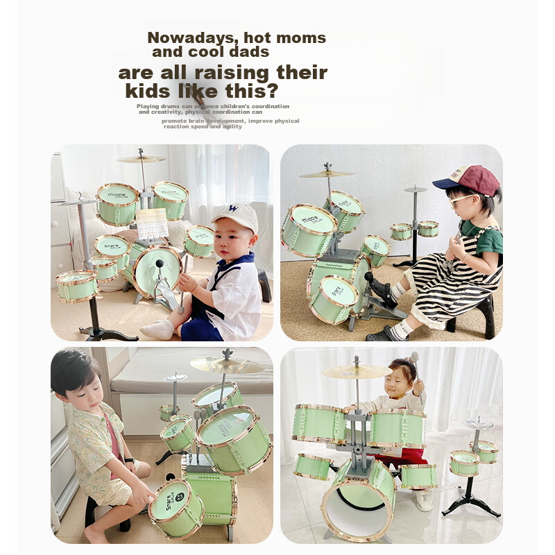 QIAO WA BAO BEI Drum Set, Home Use, for Children Beginners, Practice Instrument,...