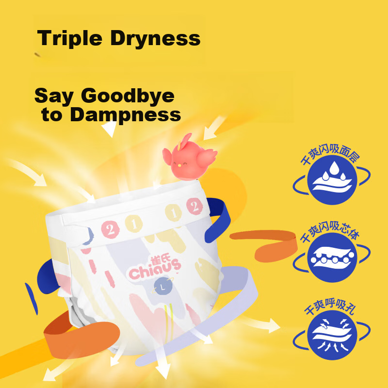 Chiaus Colorful Diapers XL 66 Pieces + 6 Pieces Baby Diapers, Ultra-Absorbent, D...