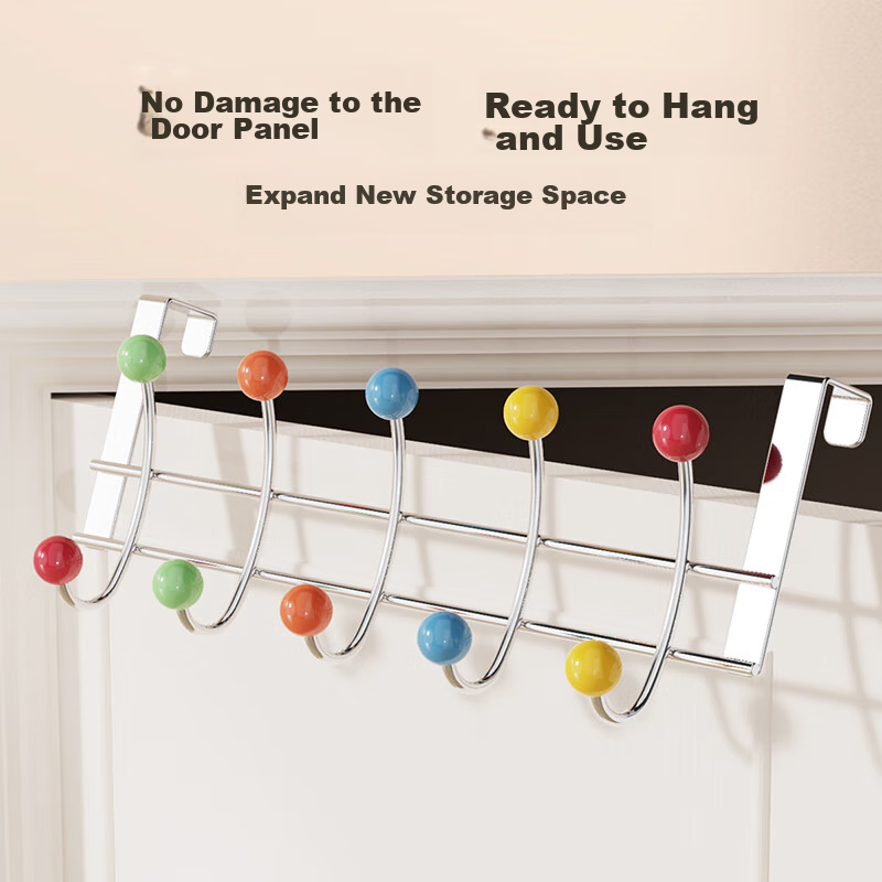 Ourunzhe Door-Back Hook, No Drilling Required, 10 Beads, Bedroom Bathroom Door-B...