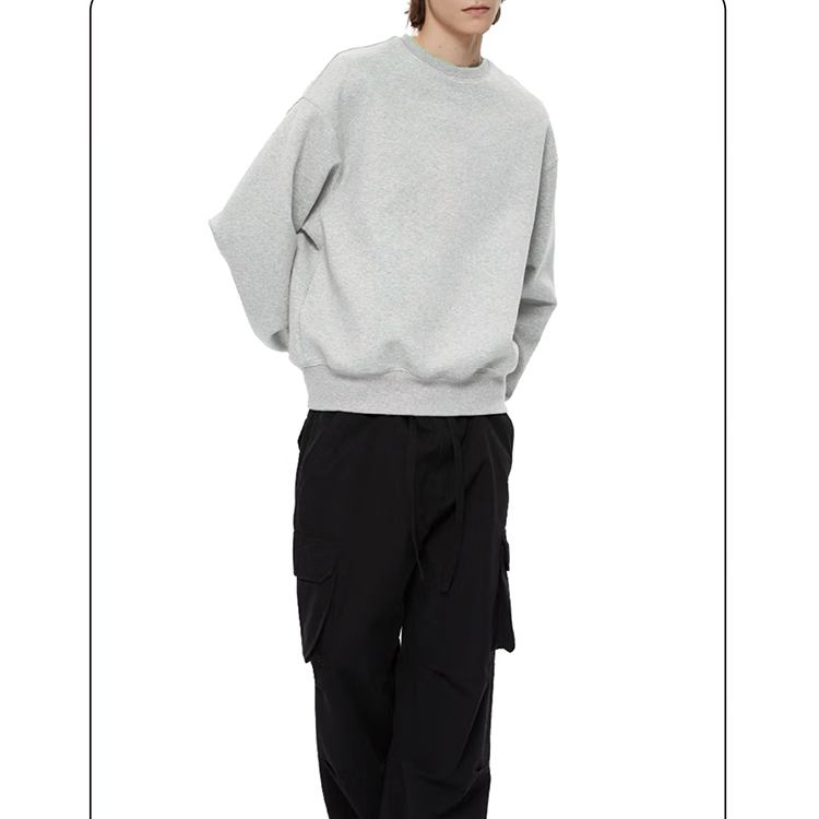 Qijian Couple's Style, Solid Color, Loose Casual, All-Cotton Brushed, Round Neck...