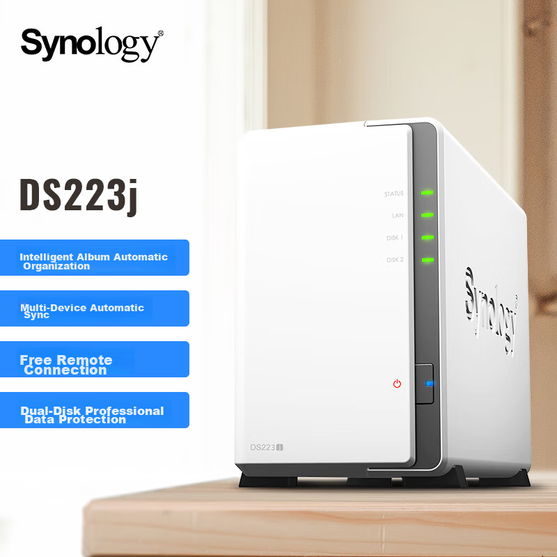 Synology DS223j Dual-Bay NAS Network Storage Server, Private Cloud, Smart Album,...