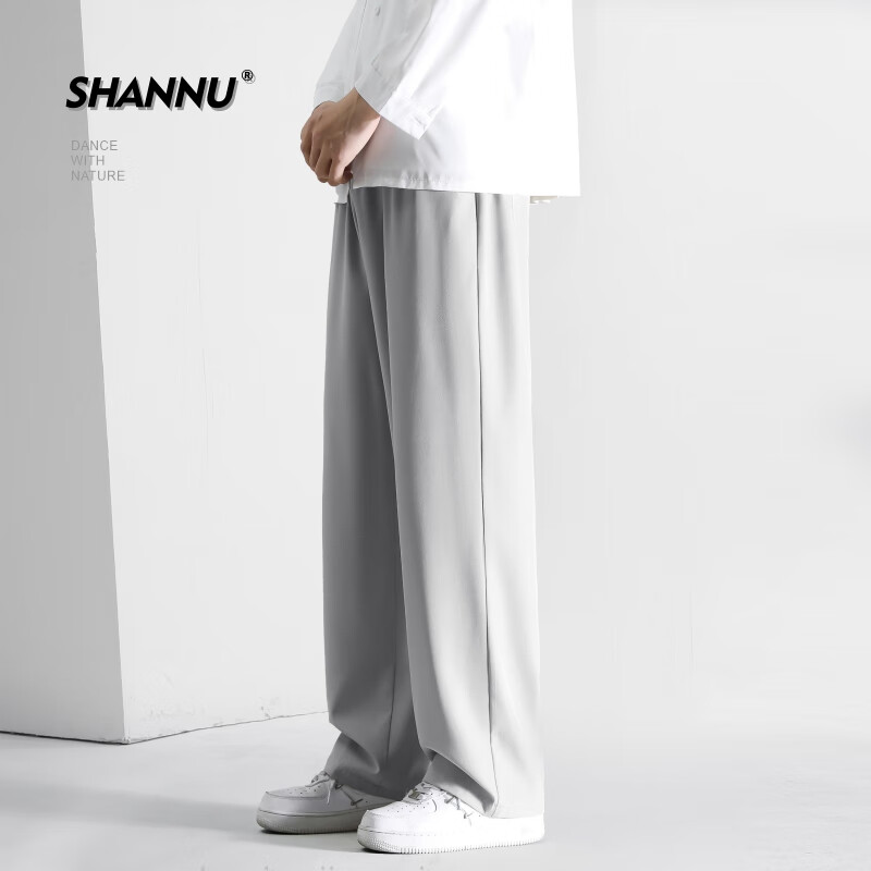 SHANNU Men's Spring and Autumn Loose Straight Wide-leg Casual Pants Black M