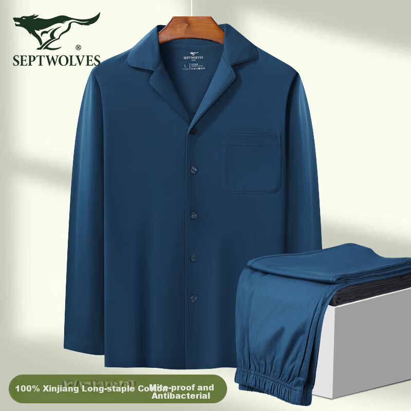 SEPTWOLVES Men's Pajamas Home Wear Autumn and Winter Anti-mite Pure Cotton Can b...