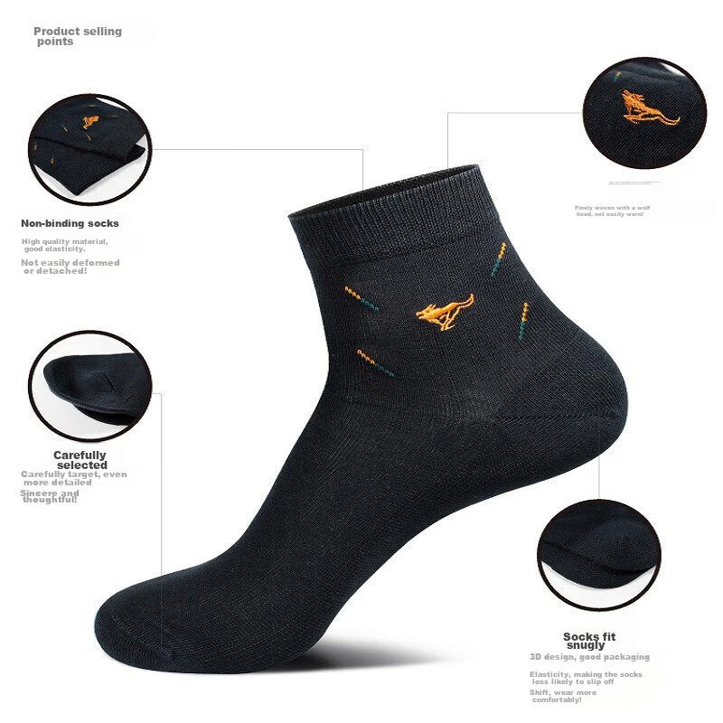 SEPTWOLVES Men's Socks, Summer Mid-Calf Long Socks, Black Cotton Socks, Sweat-Ab...